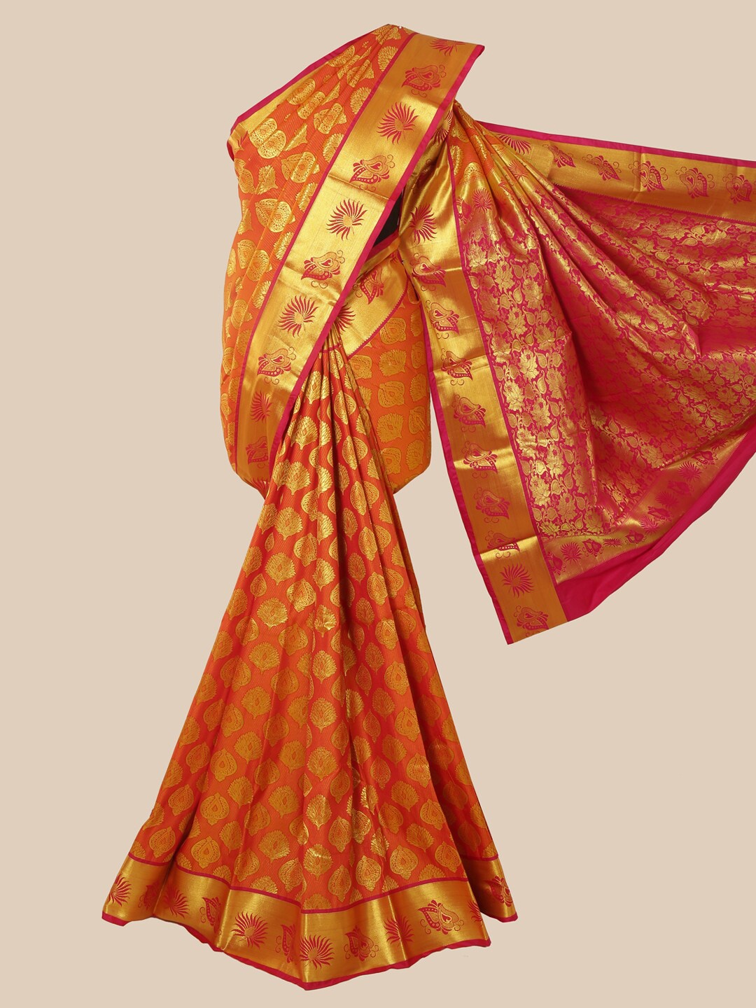

Pothys Orange & Gold-Toned Woven Design Zari Art Silk Saree