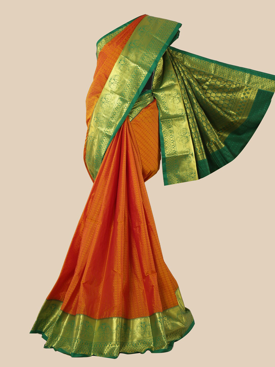 

Pothys Mustard & Gold-Toned Woven Design Zari Art Silk Saree