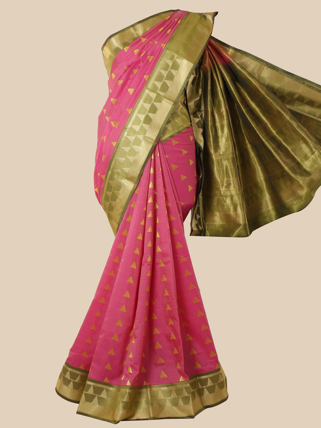 

Pothys Pink & Gold-Toned Woven Design Zari Art Silk Saree