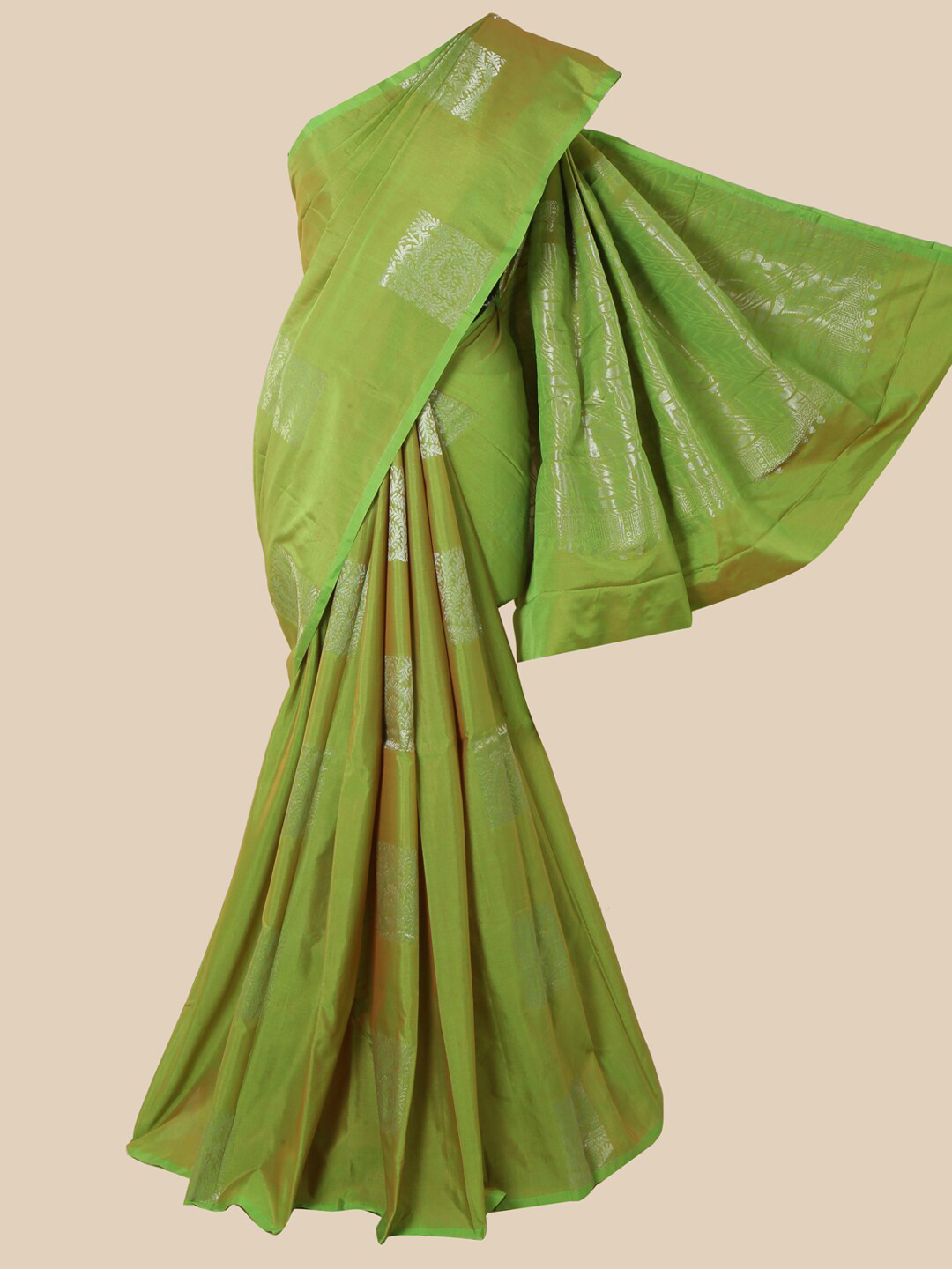 

Pothys Green & Silver-Toned Woven Design Zari Art Silk Saree
