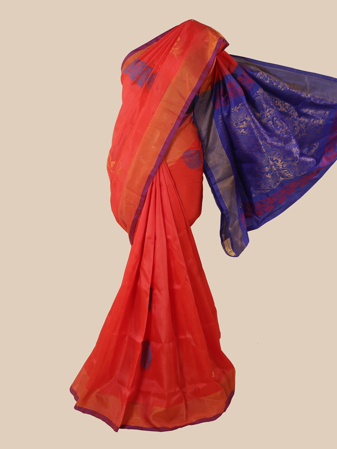 

Pothys Orange & Purple Ethnic Motifs Zari Art Silk Saree