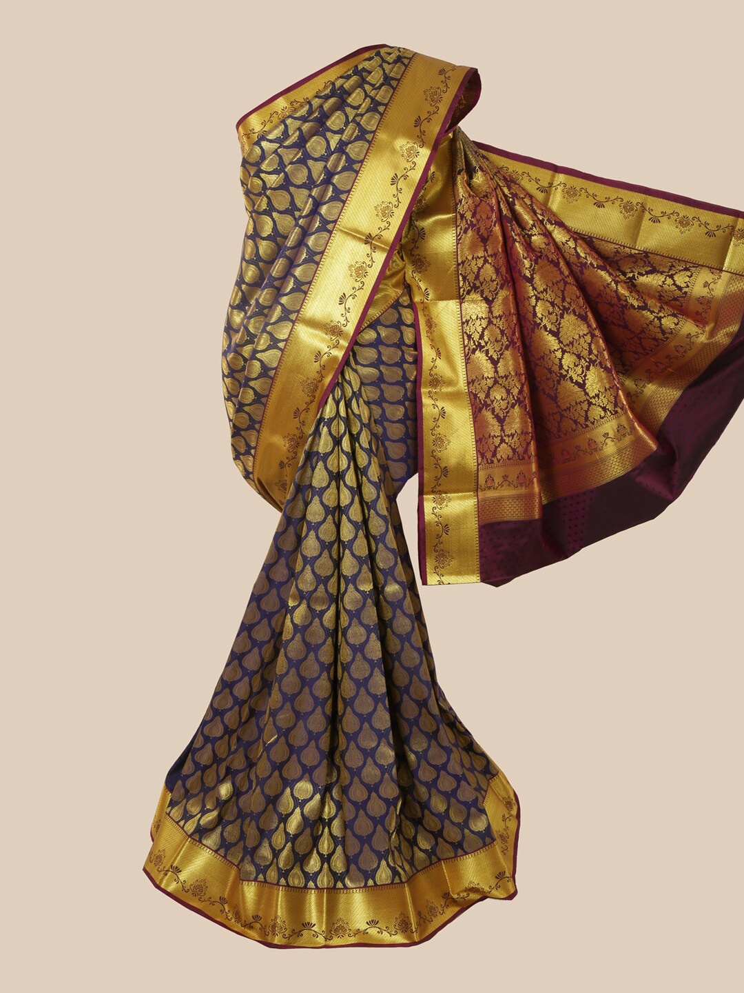 

Pothys Navy Blue & Maroon Woven Design Zari Art Silk Saree
