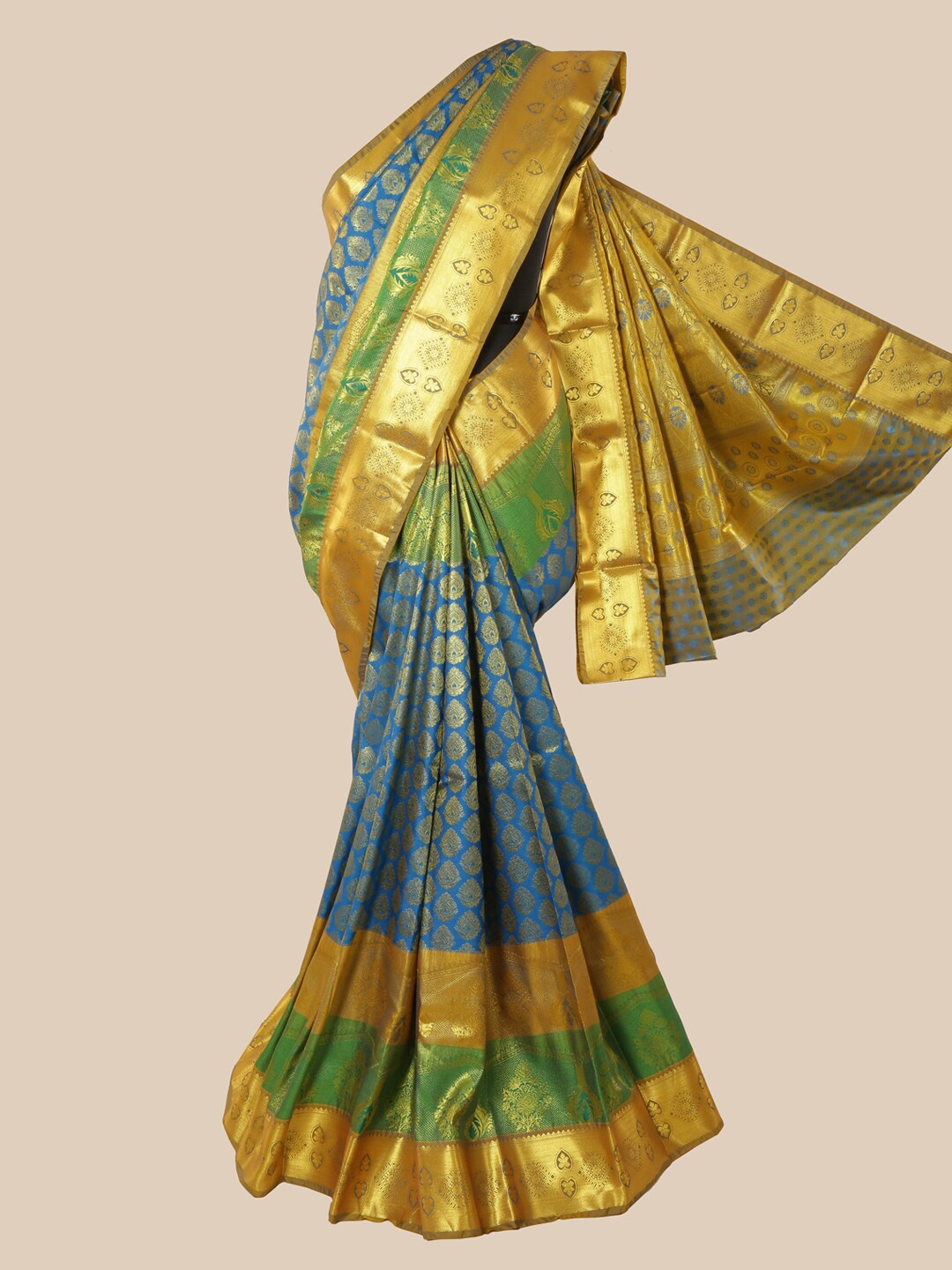 

Pothys Blue & Gold-Toned Ethnic Motifs Zari Art Silk Saree