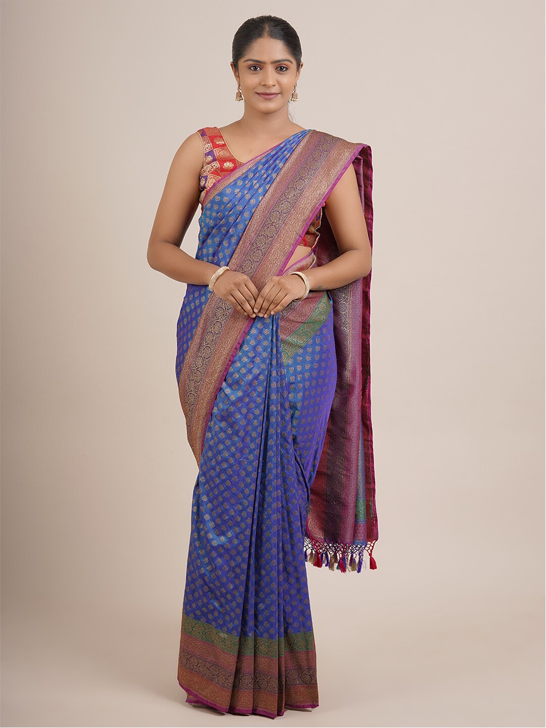 

Pothys Blue & Violet Woven Design Pure Silk Saree