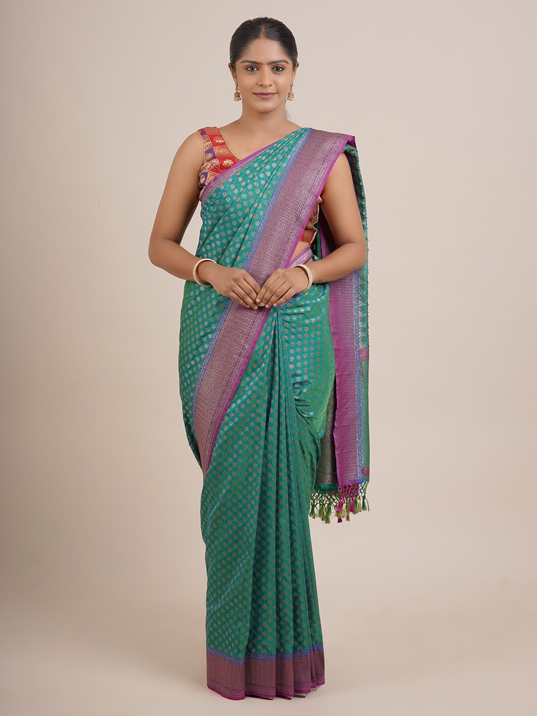 

Pothys Green & Pink Woven Design Zari Pure Silk Saree