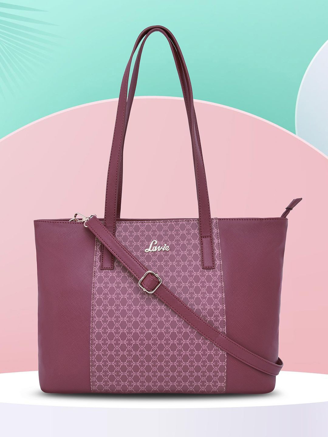 

Lavie Gram Women Dark Mauve Pink Geometric Print Structured Tote Handbag