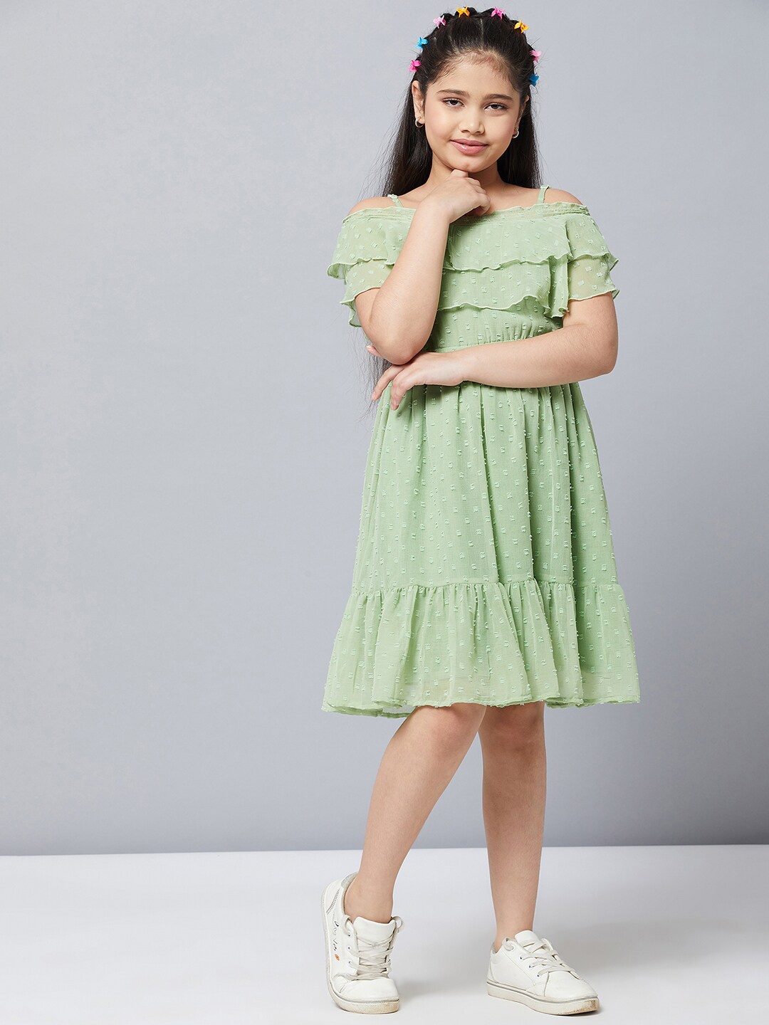 

Stylo Bug Green Off-Shoulder Chiffon Dress