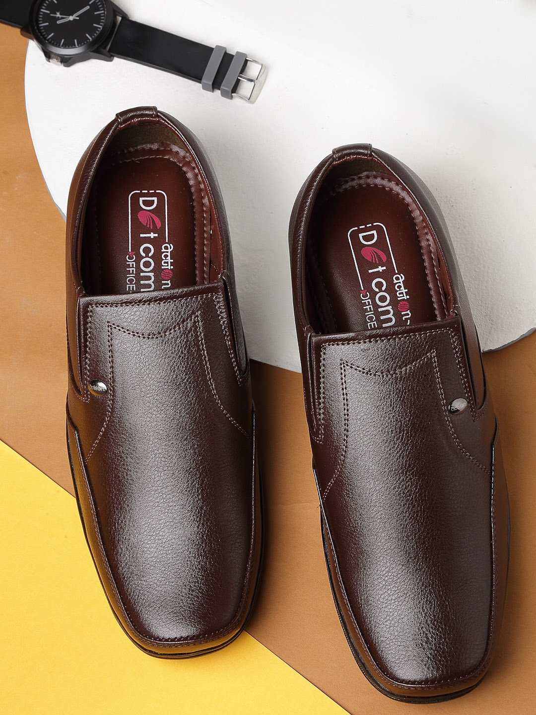 

Action Men Brown Solid Formal Slip On Shoes