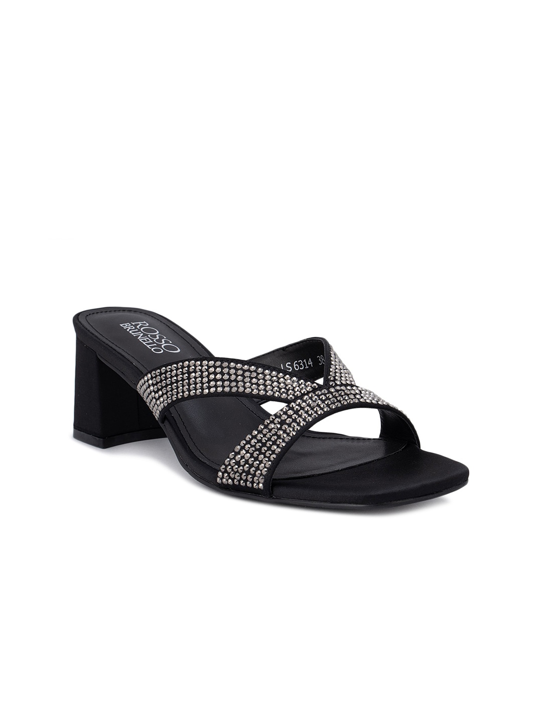 

ROSSO BRUNELLO Black Printed PU Block Sandals