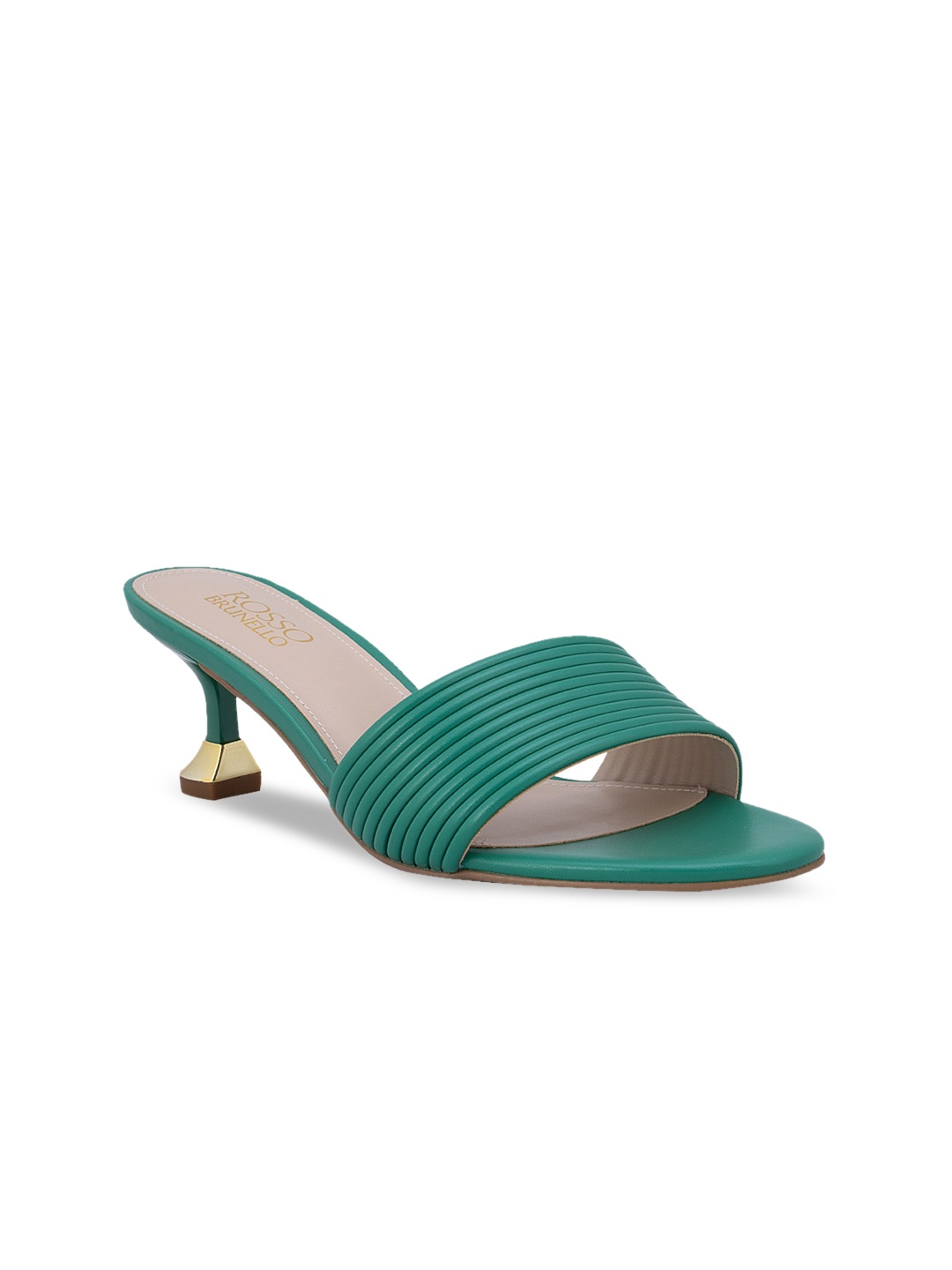 

ROSSO BRUNELLO Green & Gold-Toned Striped Casual Kitten Heels