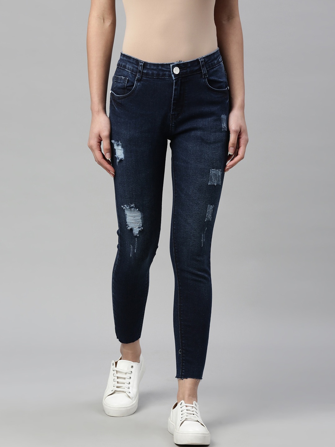 

ZHEIA Women Blue Lean Skinny Fit Mildly Distressed Light Fade Stretchable Jeans