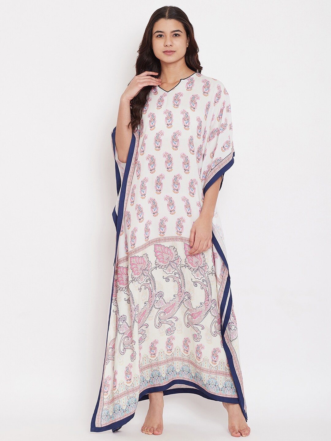 

The Kaftan Company Off White Printed Kaftan Nightdress