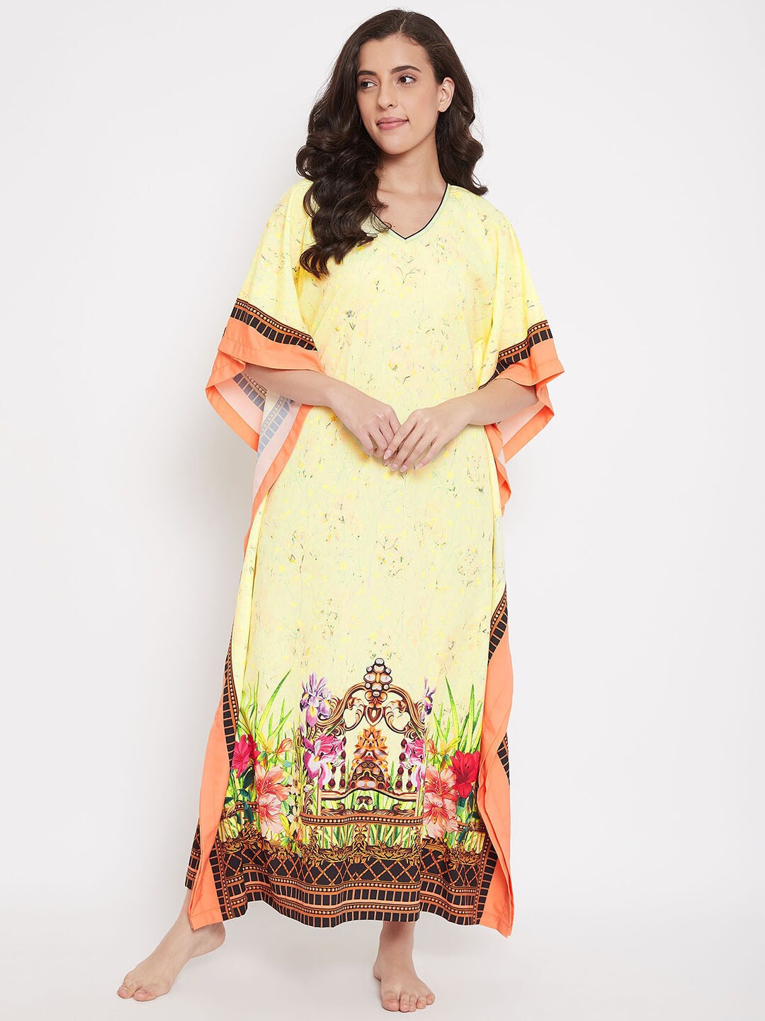 

The Kaftan Company Yellow Printed Kaftan Maxi Nightdress