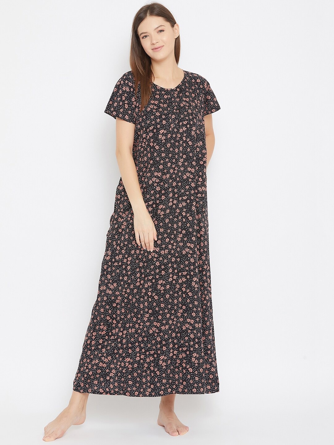 

The Kaftan Company Women Black Printed Maxi Nightdress