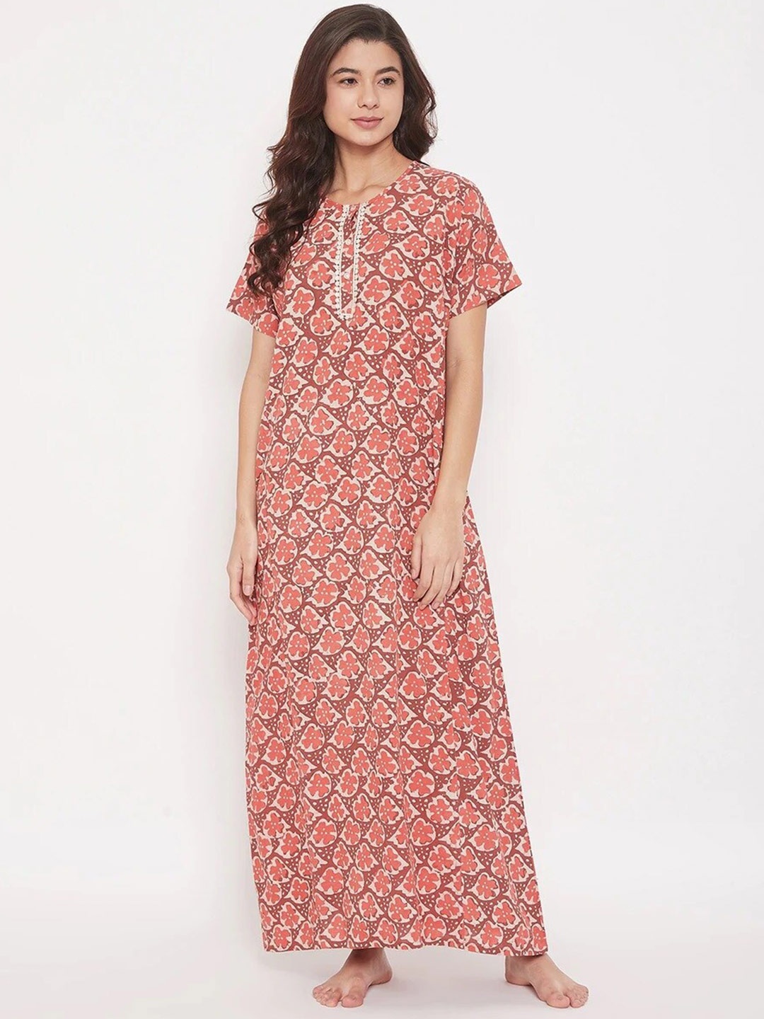 

The Kaftan Company Coral Printed Maxi Nightdress