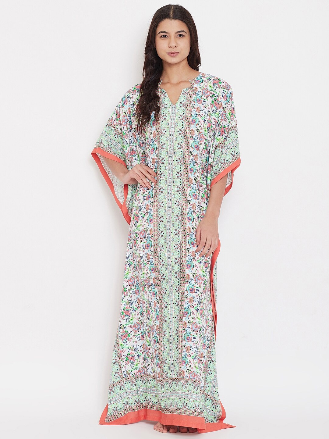 

The Kaftan Company Off White Printed Kaftan Nightdress