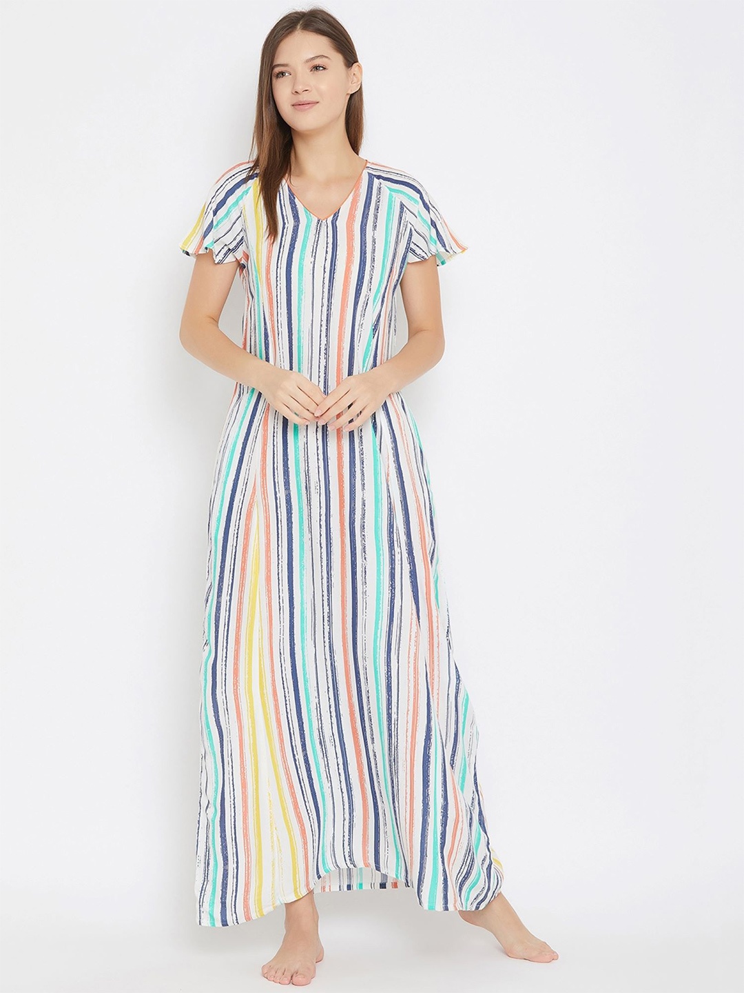 

The Kaftan Company White Striped Maxi Nightdress