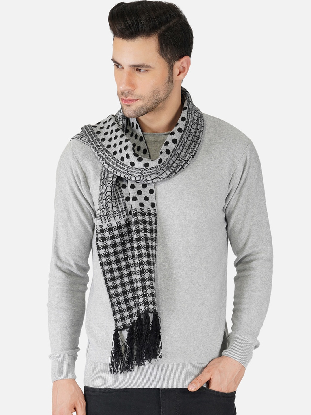 

JoE Hazel Men Grey & Black Printed Muffler