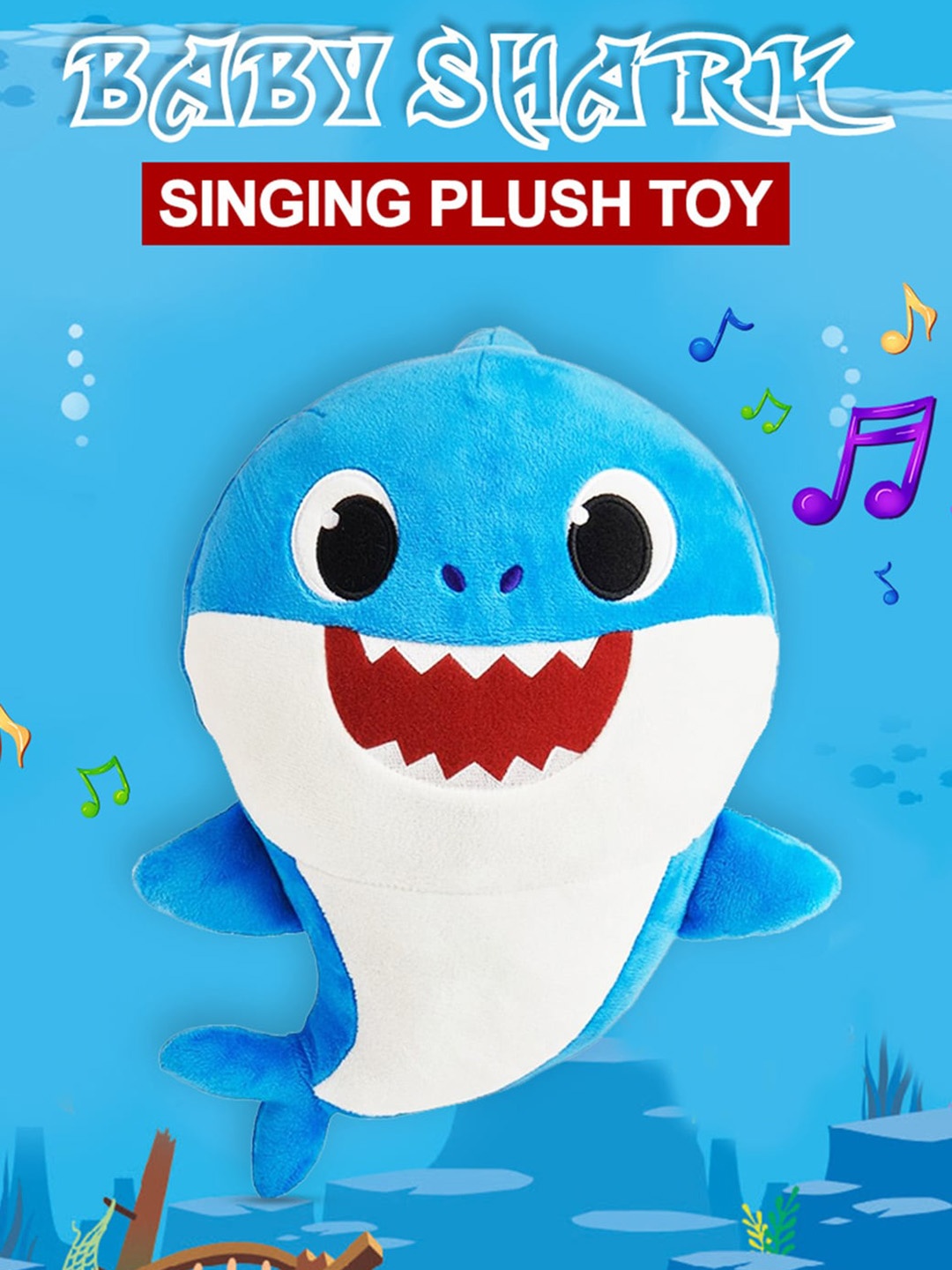 

pinkfong BABY SHARK Blue & White Singing Daddy Shark Plush Toy