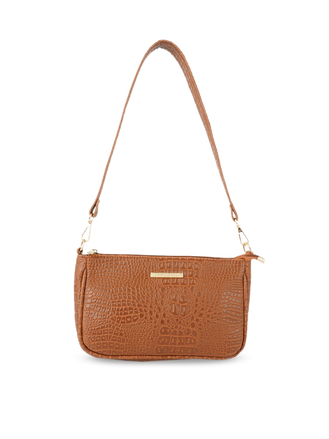

Lapis O Lupo Tan Brown Croc Textured Structured Sling Bag with Detachable Sling Strap