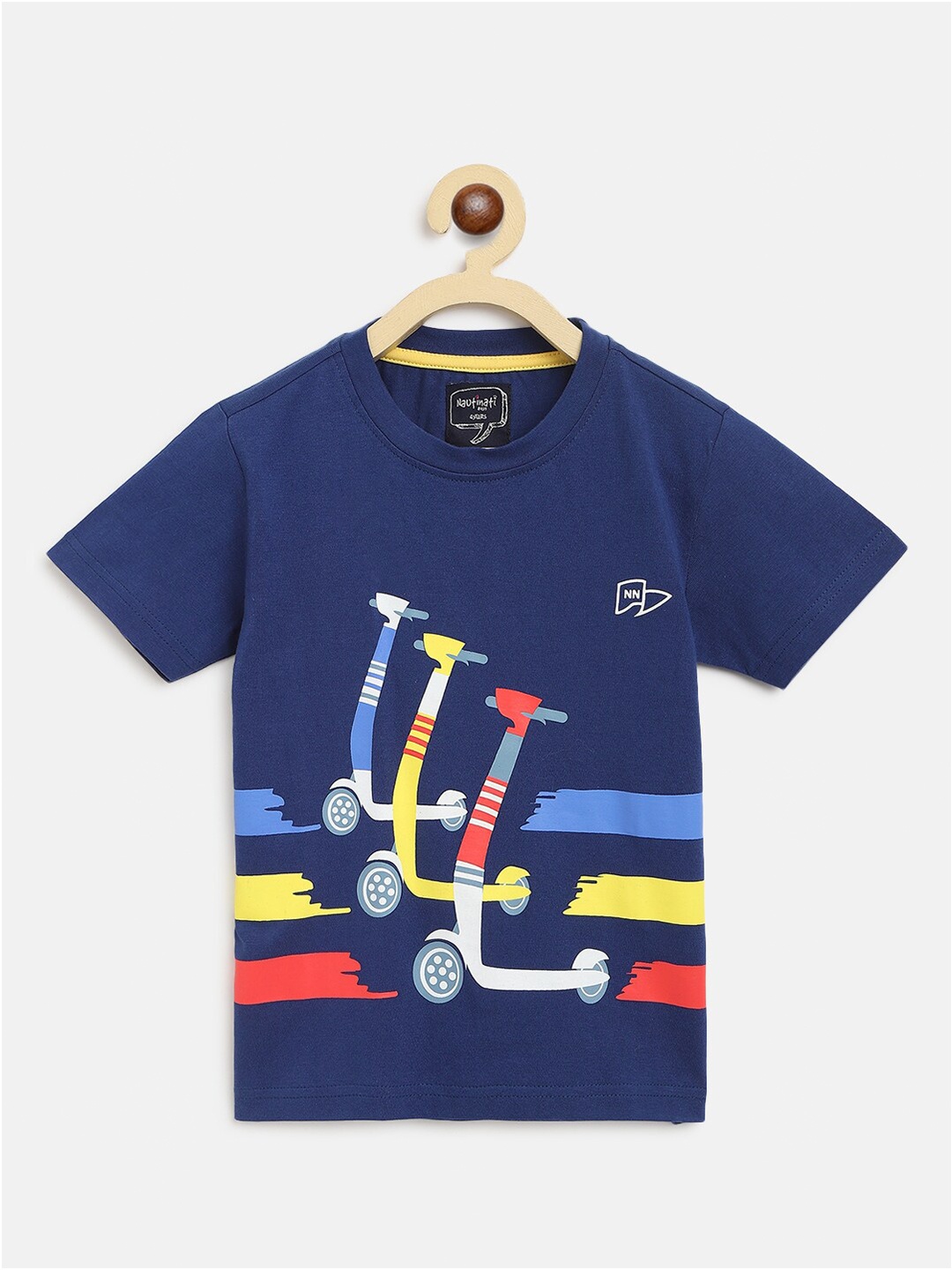 

Nauti Nati Boys Navy Blue Printed Regular Fit Cotton T-shirt