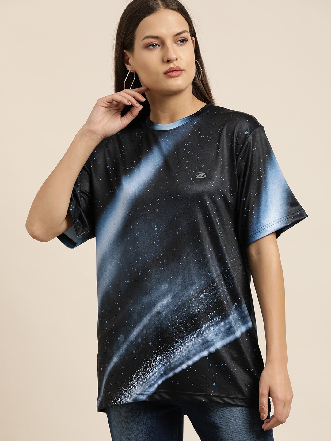 

Difference of Opinion Navy Blue Abstract Printed Loose T-shirt