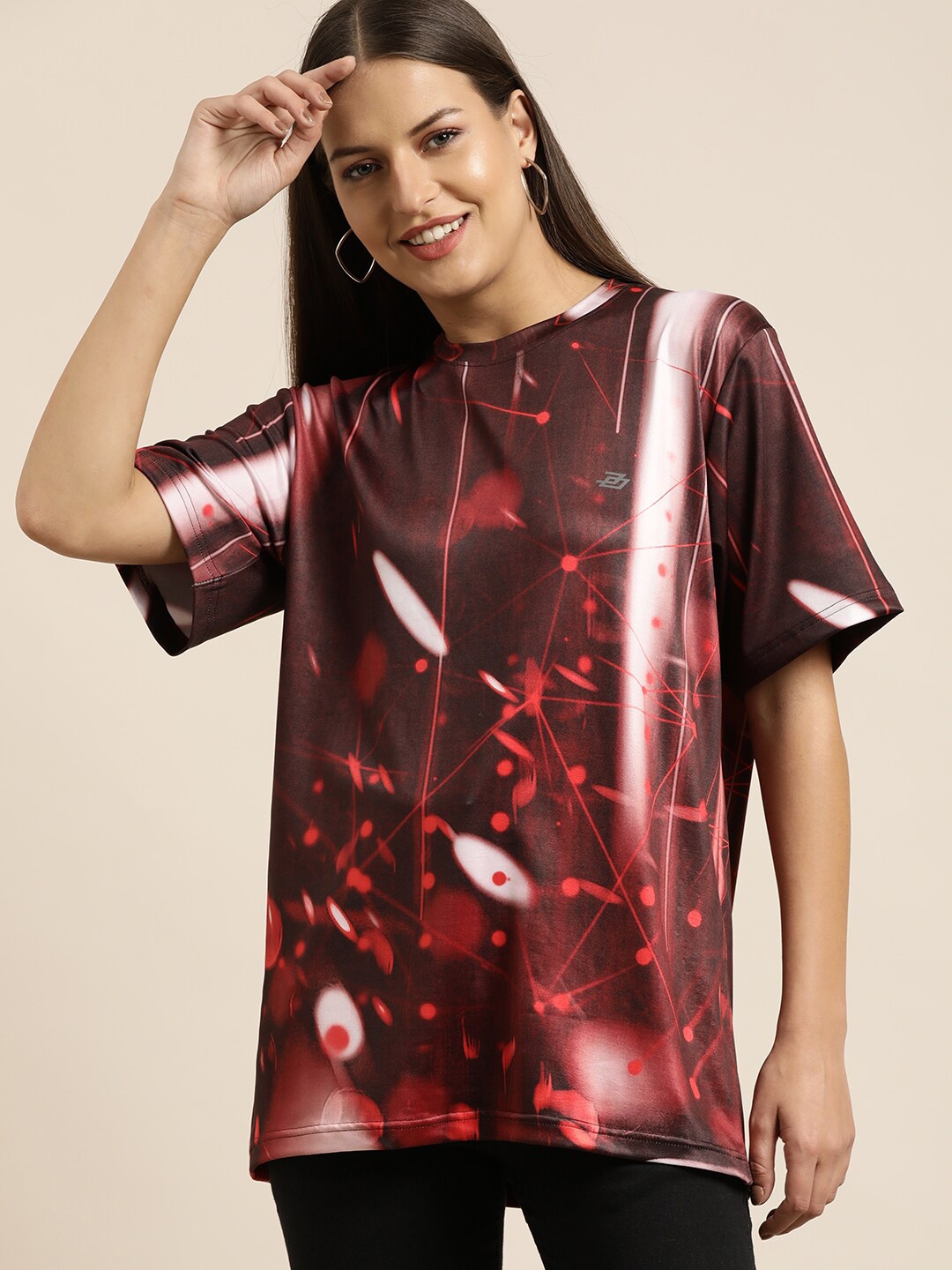 

Difference of Opinion Women Maroon Graphic Printed Loose T-shirt