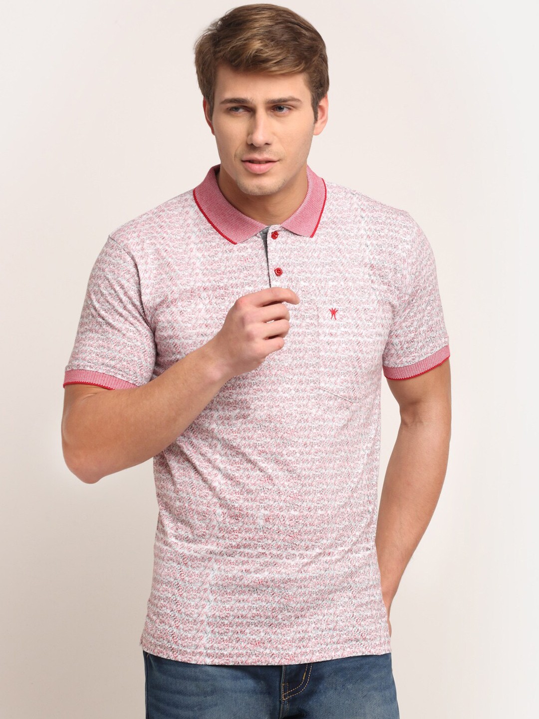 

VENITIAN Men Pink & White Polo Collar T-shirt
