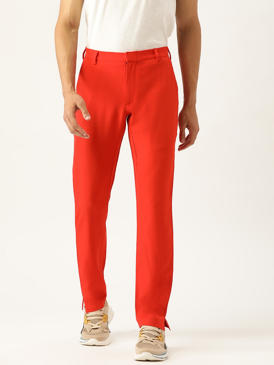 

Truerevo Men Red Solid Original Split Hem Chinos