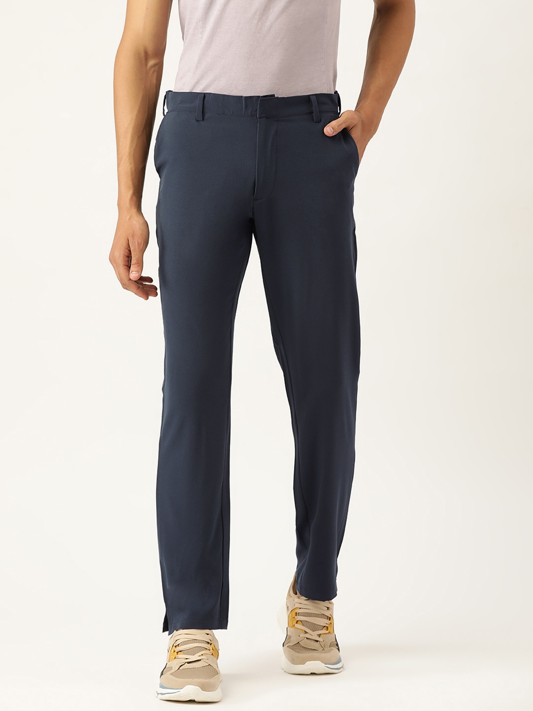 

Truerevo Men Navy Blue Solid Original Split Hem Chinos