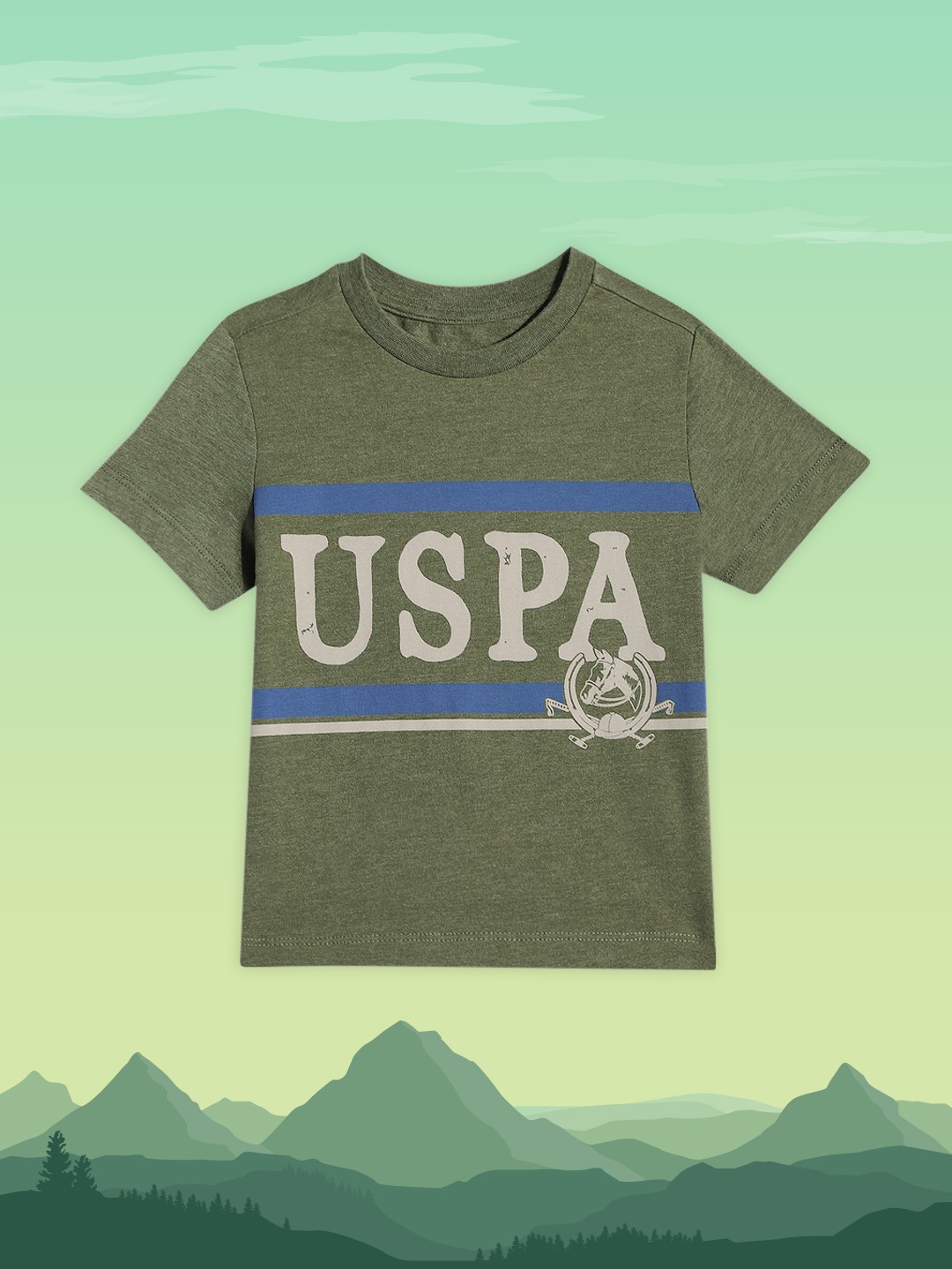 

U.S. Polo Assn. Kids Boys Olive Green Brand Logo Printed T-shirt