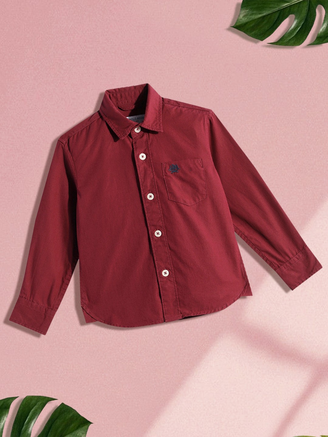 

U.S. Polo Assn. Kids Boys Maroon Solid Pure Cotton Casual Shirt