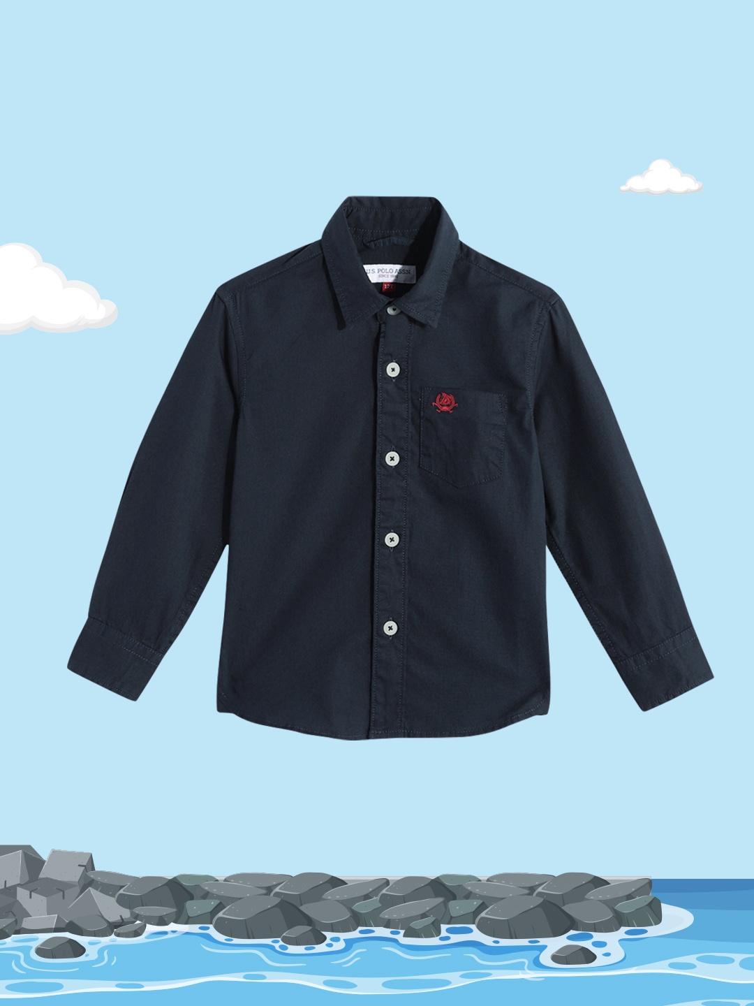 

U.S. Polo Assn. Kids Boys Navy Blue Solid Pure Cotton Casual Shirt