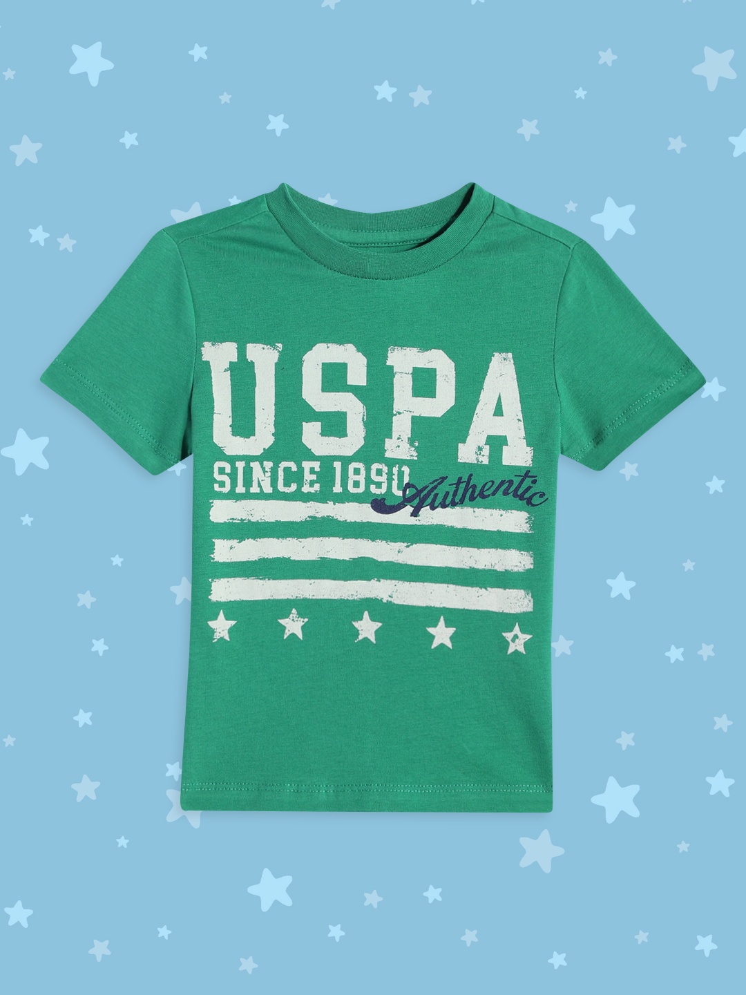 

U.S. Polo Assn. Kids Boys Sea Green Brand Logo Printed Pure Cotton T-shirt
