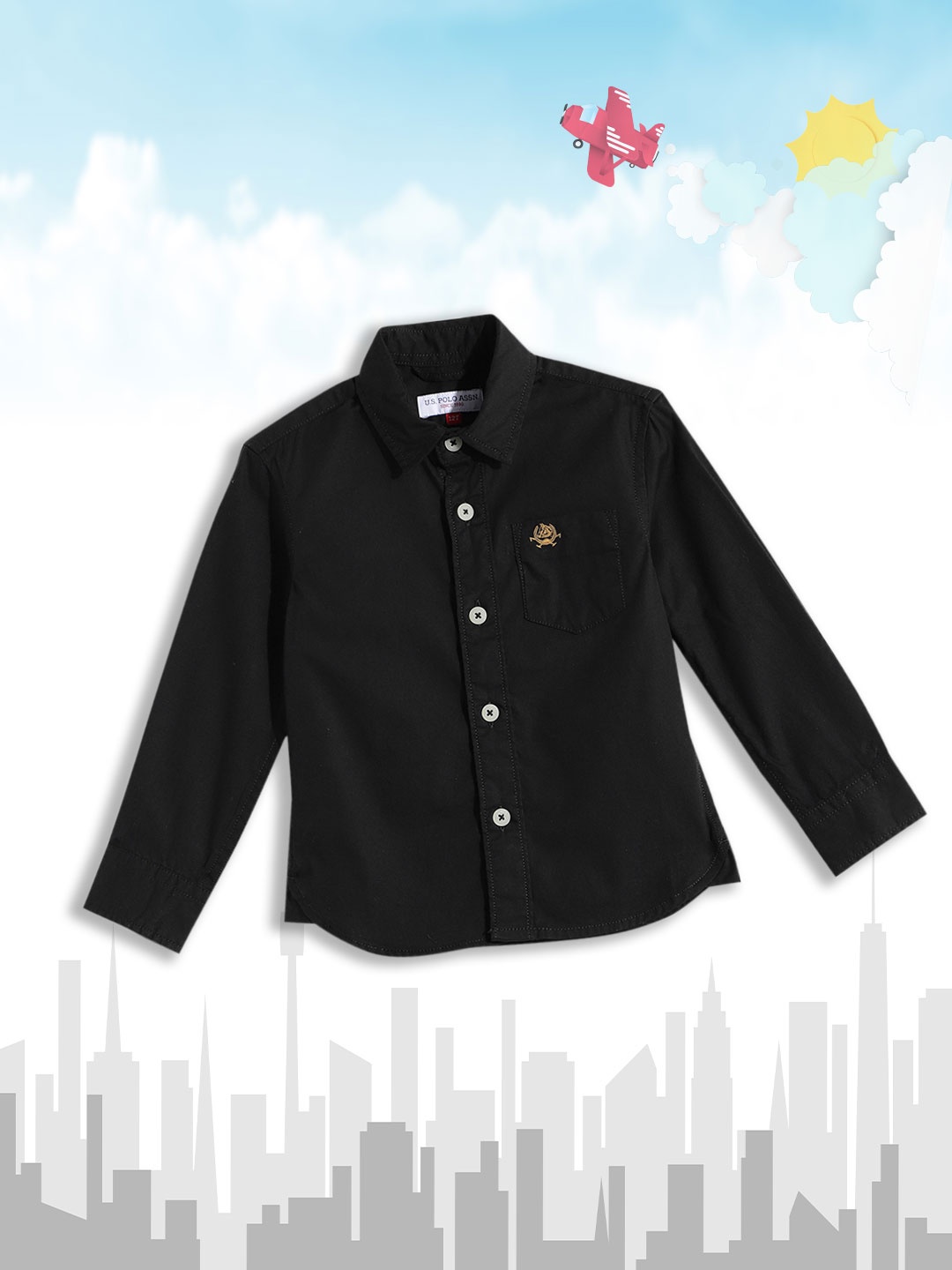 

U.S.Polo Assn. Kids Boys Black Pure Cotton Casual Shirt