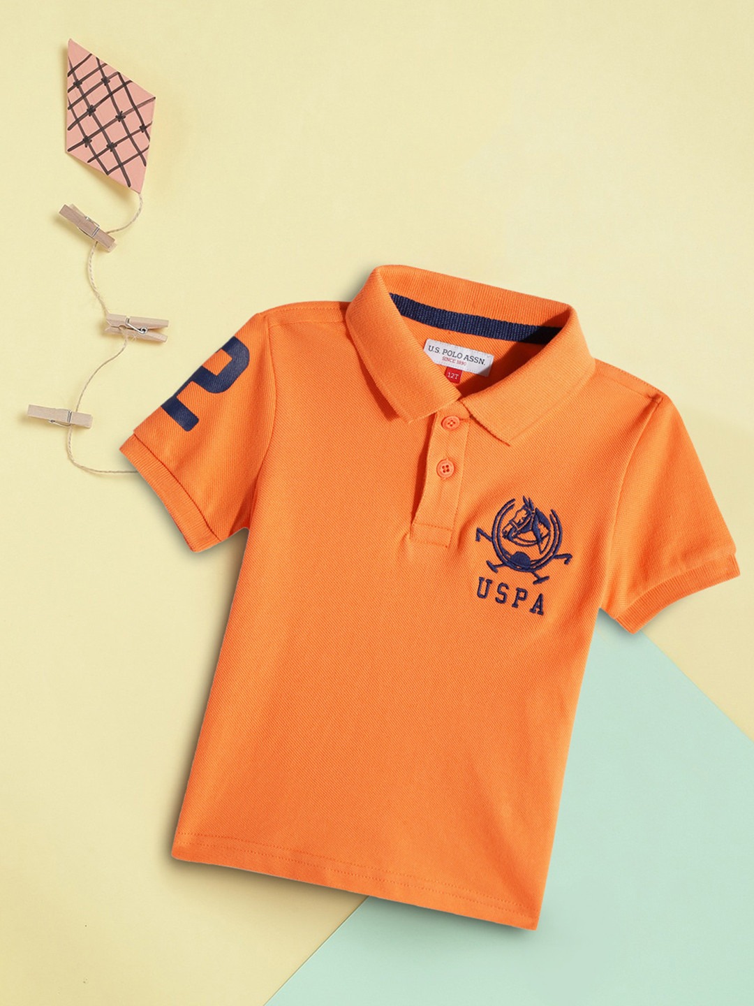 

U.S. Polo Assn. Kids Boys Orange Brand Logo Printed Polo Collar Pure Cotton T-shirt