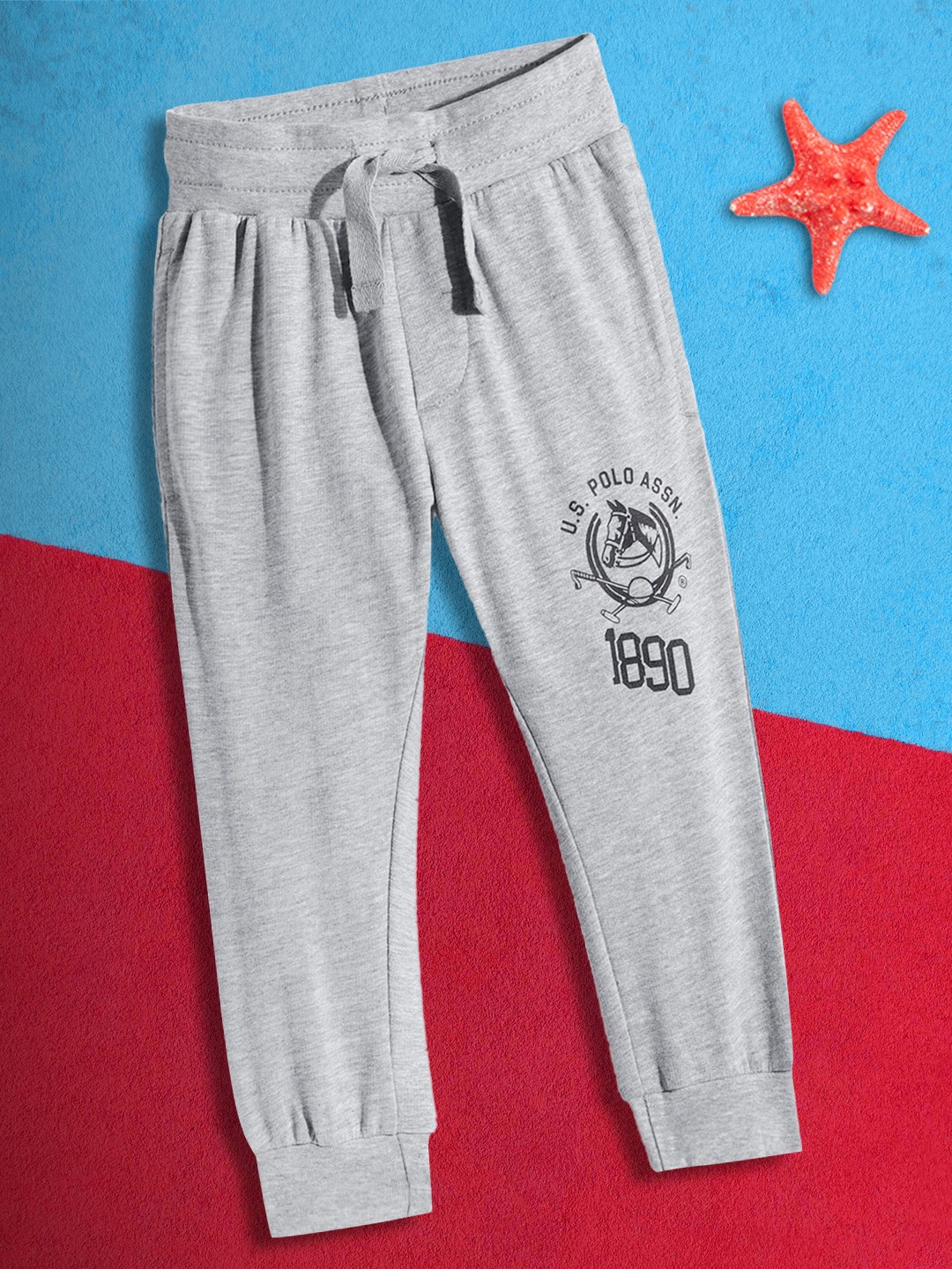 U.S.Polo Assn. Kids Boys Grey Melange Brand Logo Printed Joggers