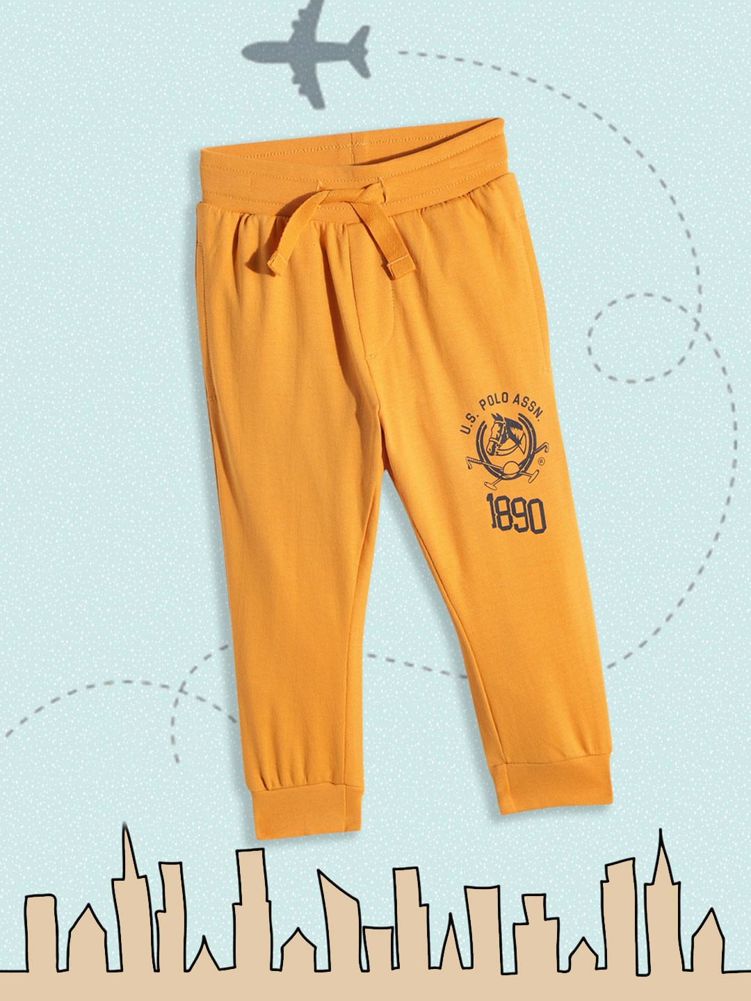 

U.S. Polo Assn. Kids Boys Yellow Pure Cotton Solid Joggers, Mustard