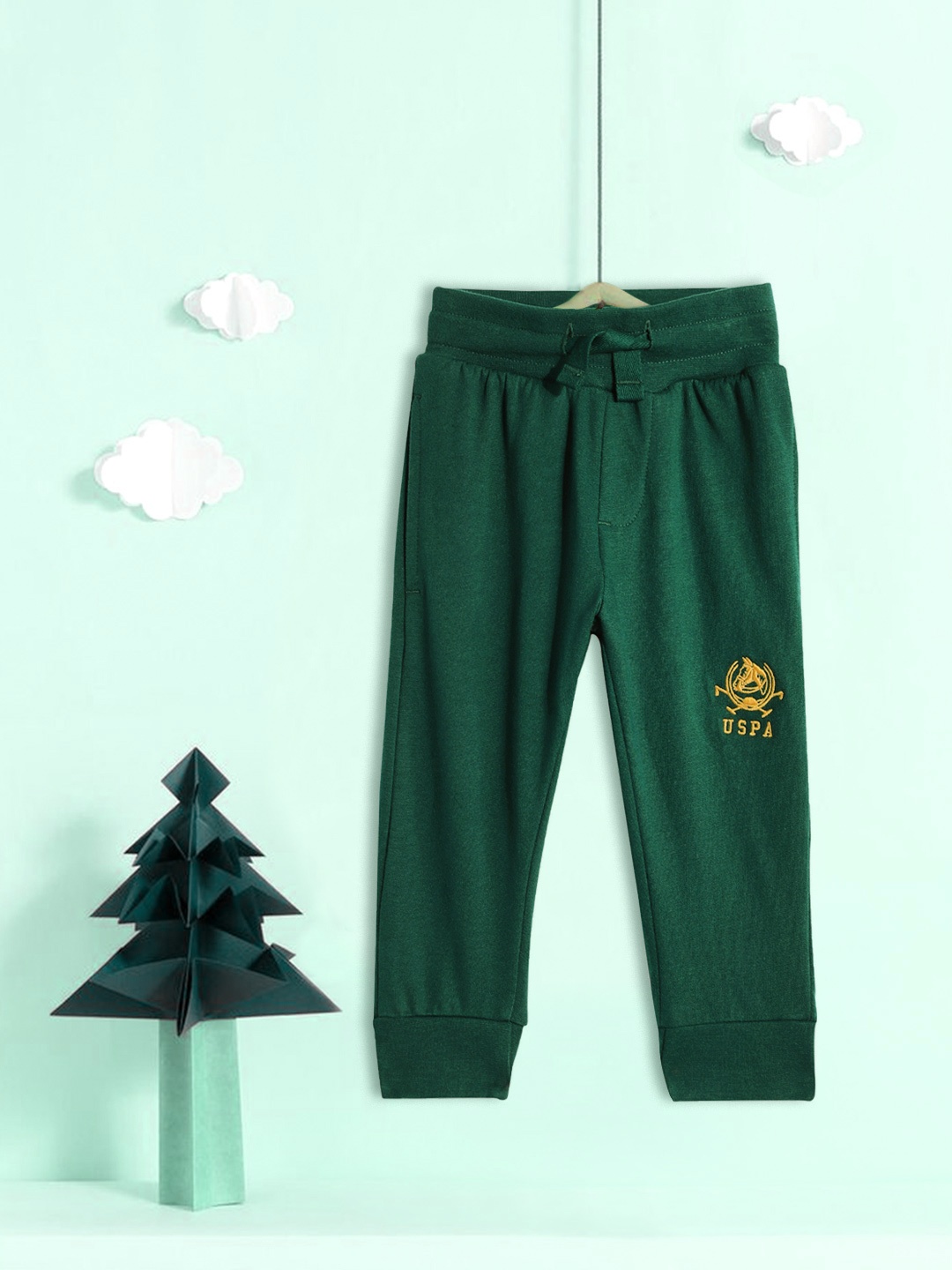

U.S. Polo Assn. Kids Boys Green Solid Pure Cotton Joggers