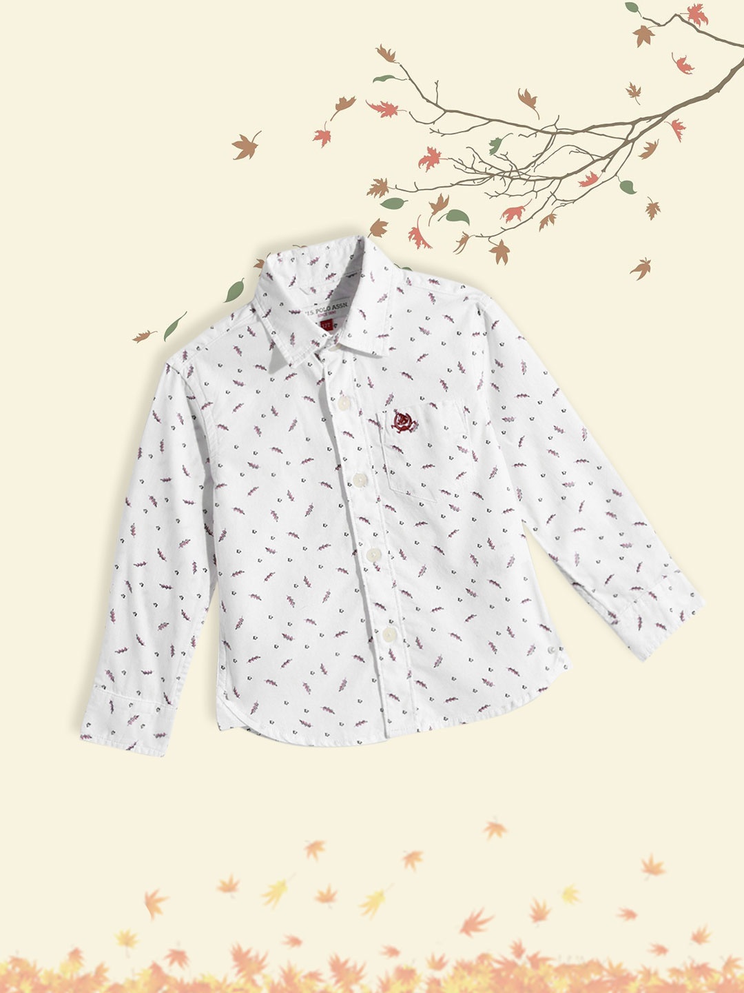 

U.S. Polo Assn. Kids Boys White Floral Printed Pure Cotton Casual Shirt