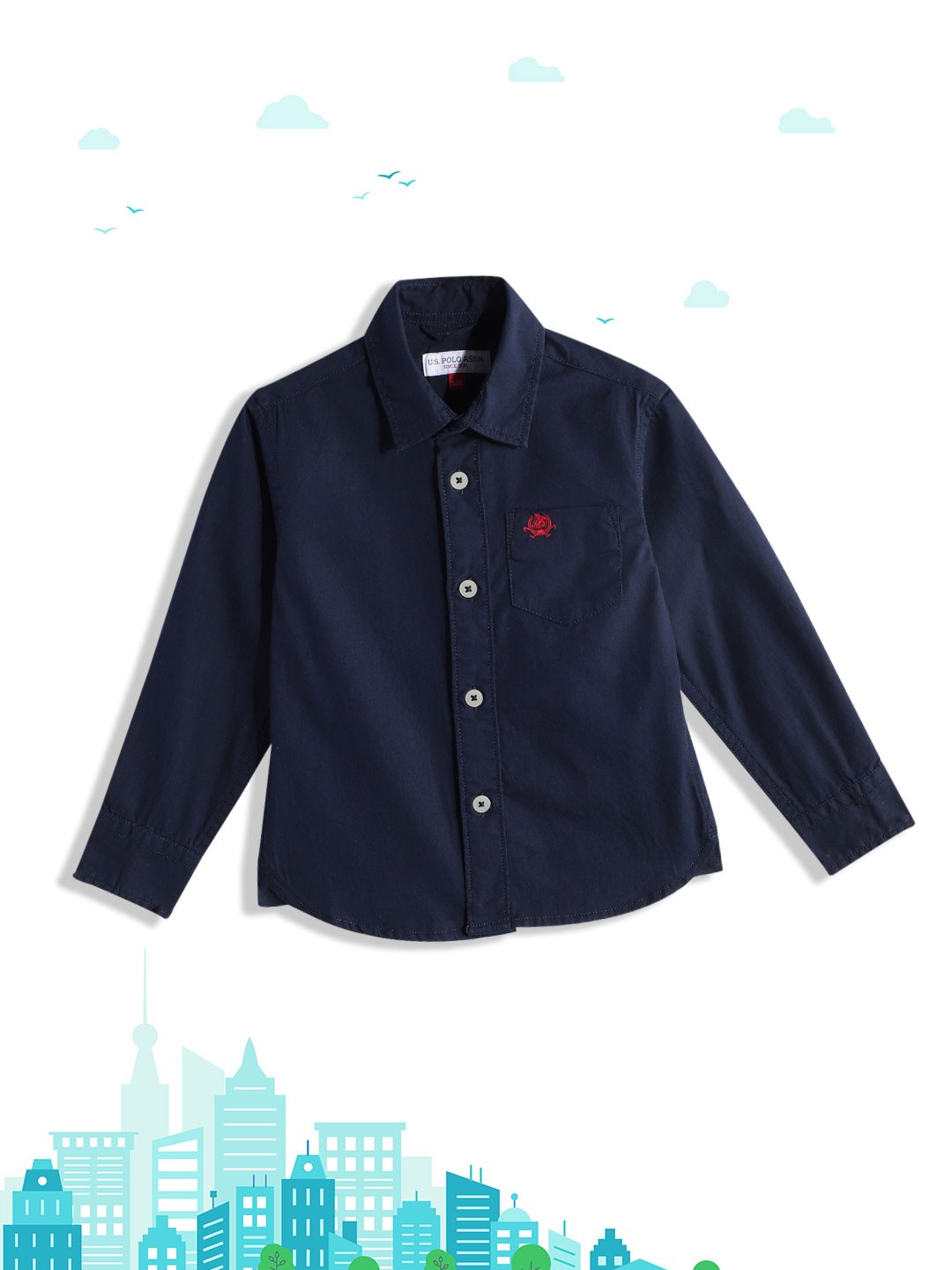 

U.S. Polo Assn. Kids Boys Navy Blue Solid Pure Cotton Casual Shirt