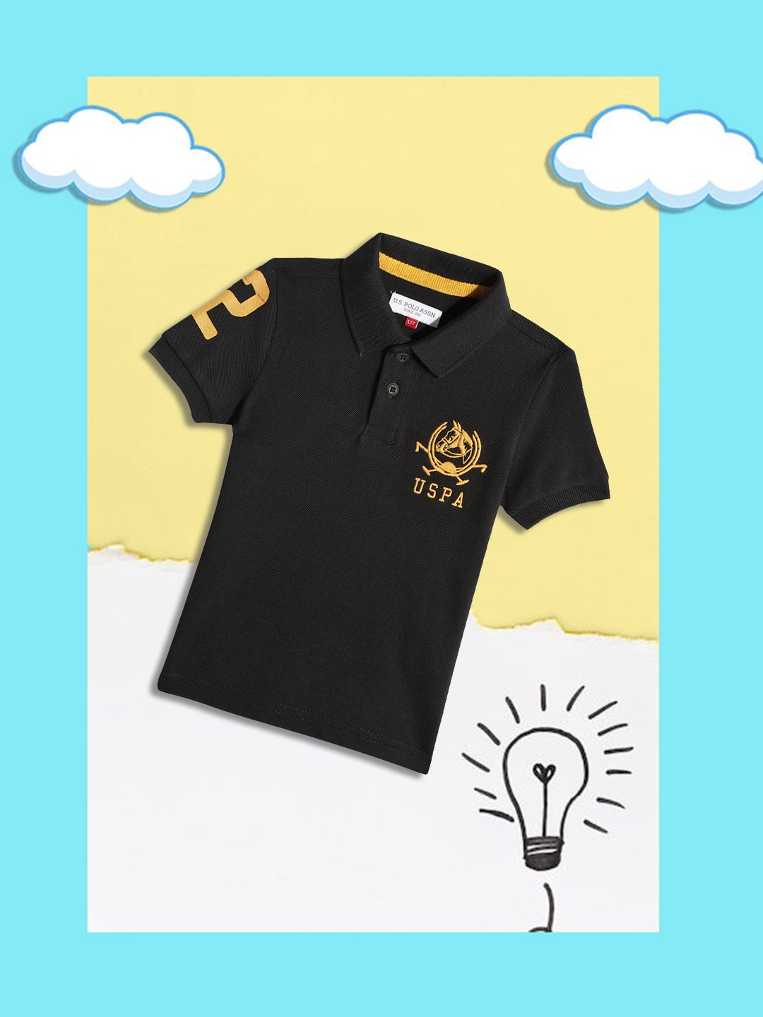 

U.S. Polo Assn. Kids Boys Black Brand Logo Printed Polo Collar Pure Cotton T-shirt