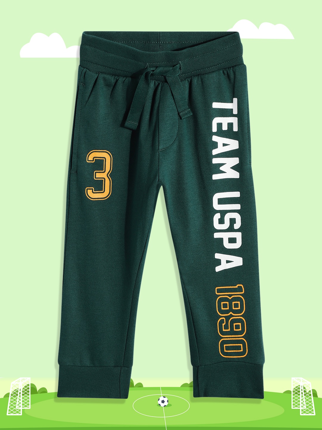 

U.S. Polo Assn. Kids Boys Green Brand Logo Printed Pure Cotton Joggers