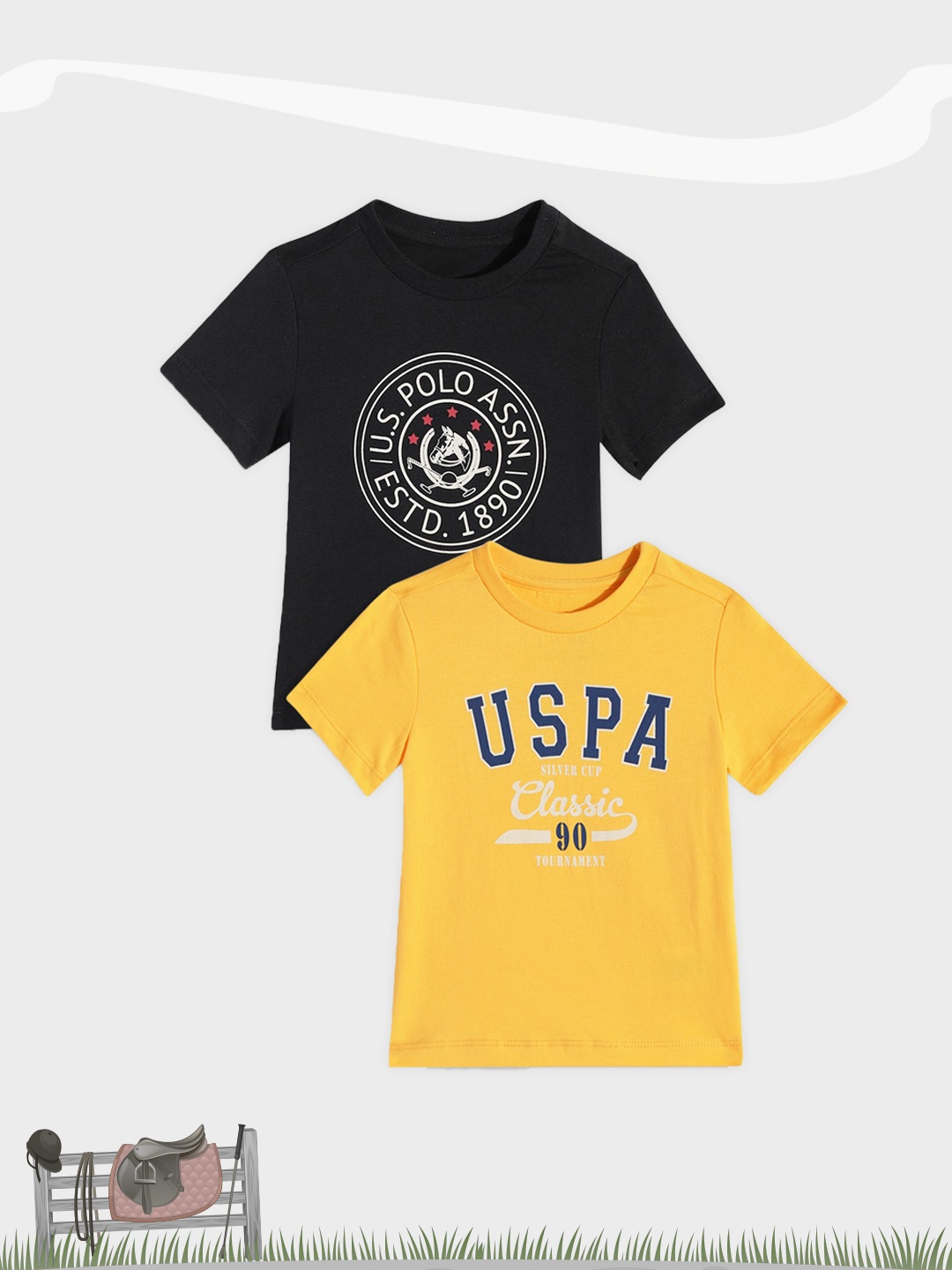

U.S. Polo Assn. Kids Boys Assorted Pack of 2 Brand Logo Printed Pure Cotton T-shirt