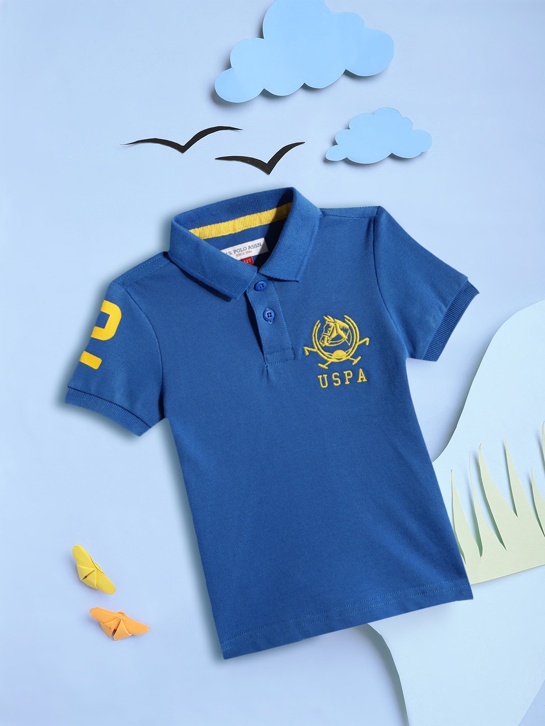 

U.S. Polo Assn. Kids Boys Blue Brand Logo Printed Polo Collar Pure Cotton T-shirt