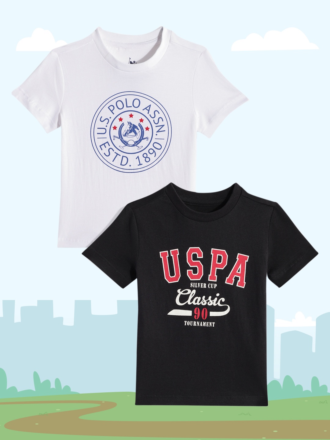 

U.S. Polo Assn. Kids Boys Pack of 2 Assorted Typography Printed Pure Cotton T-shirts