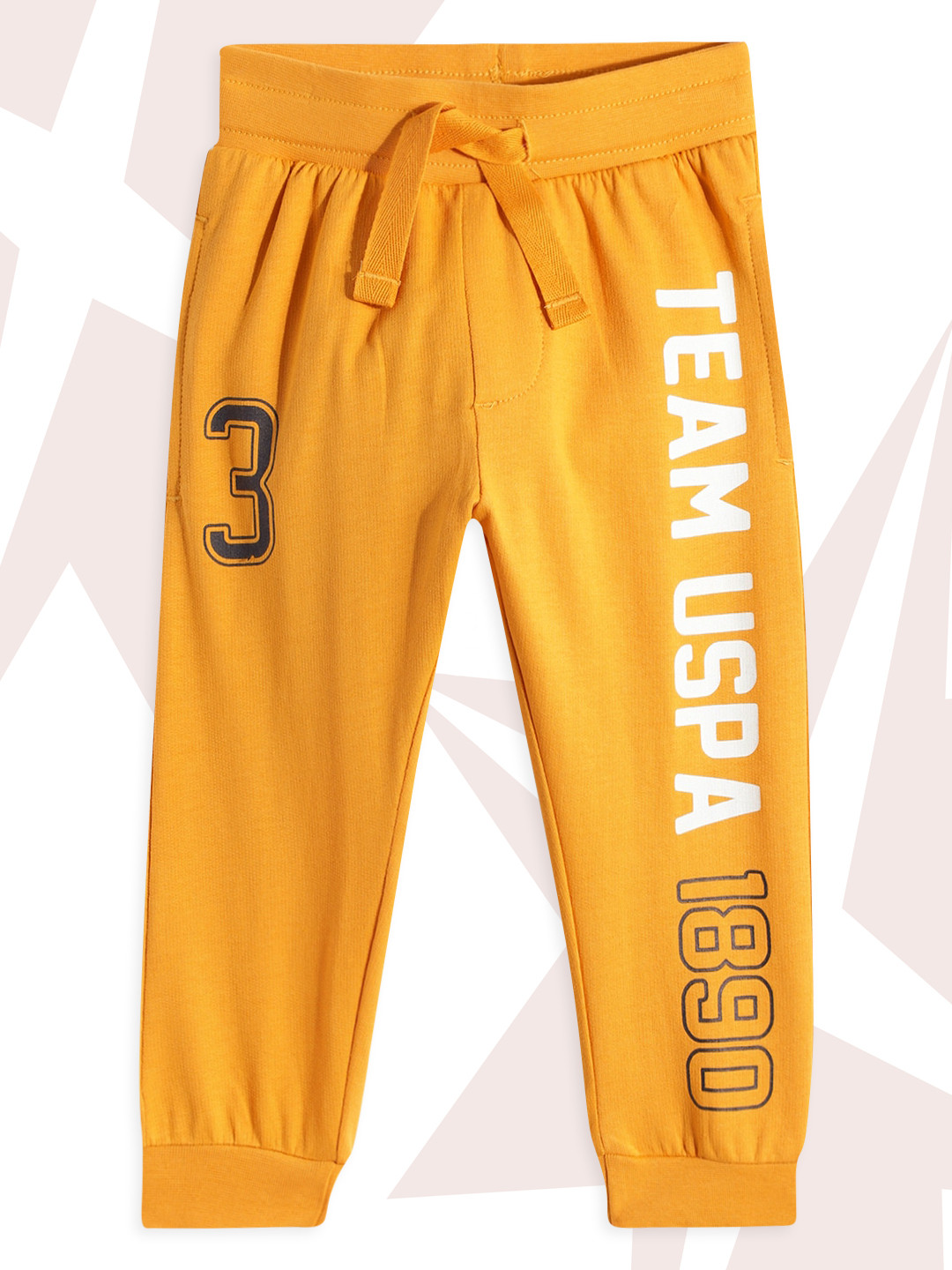 

U.S. Polo Assn. Kids Boys Mustard Yellow Brand Logo Printed Pure Cotton Joggers