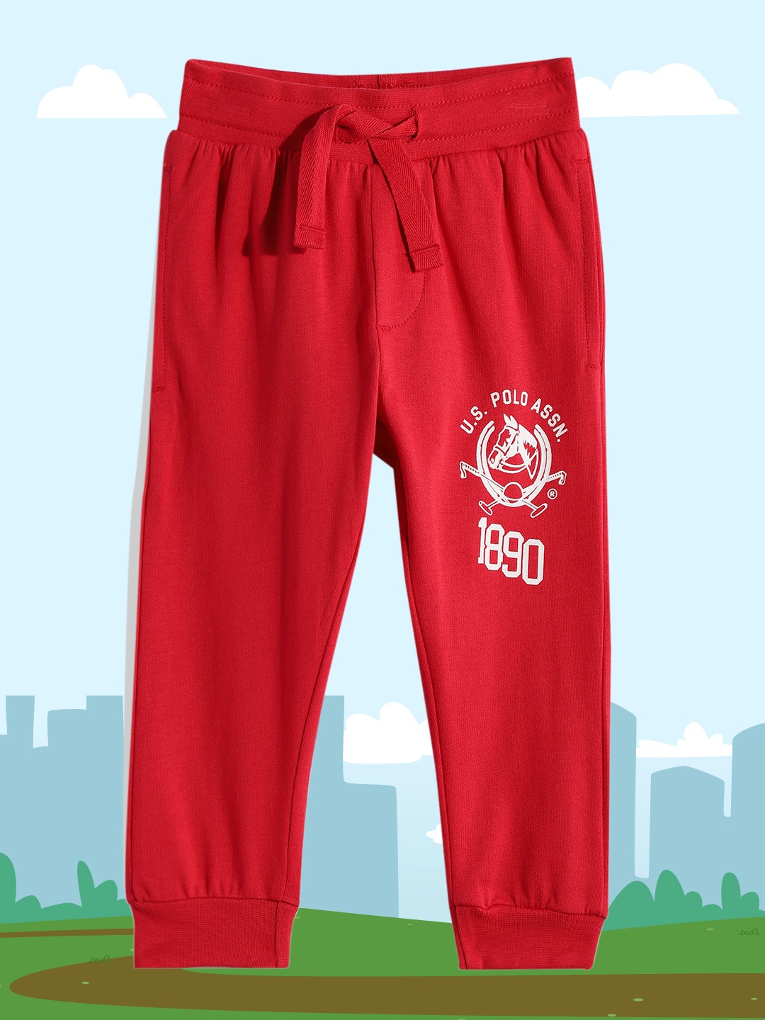 

U.S.Polo Assn. Kids Boys Red Printed Pure Cotton Joggers