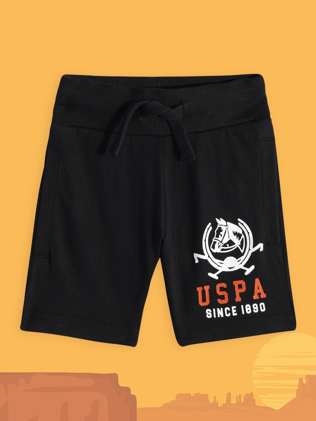 

U S Polo Assn Kids Boys Black Typography Printed Pure Cotton Shorts