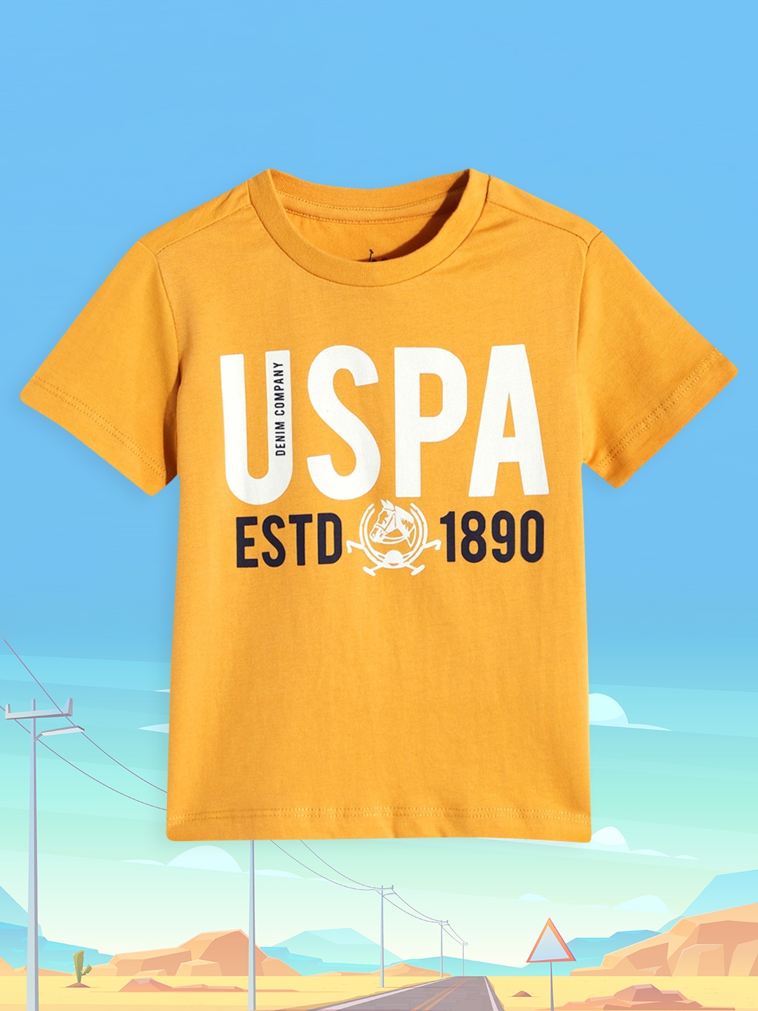 

U.S. Polo Assn. Kids Boys Yellow Brand Logo Printed Pure Cotton T-shirt